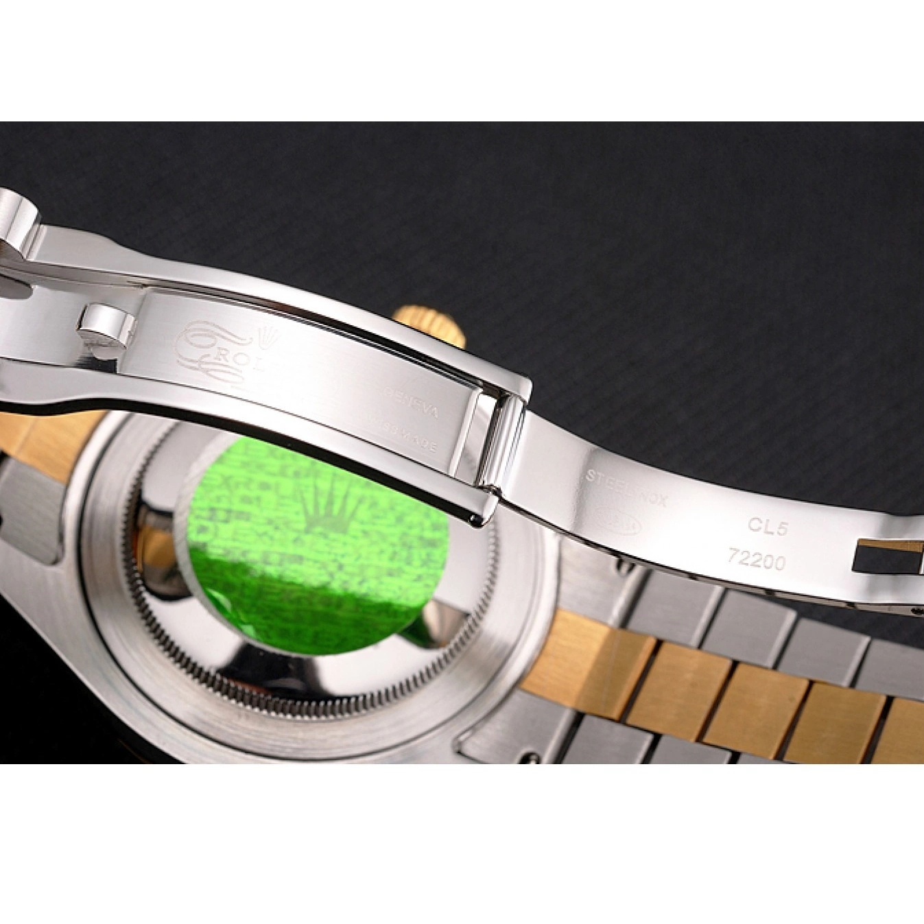 Aaa fake watches Gold Bezel Case Bracelet Swiss Tone Dial Steel Two Datejust Stainless Rolex Black 0825